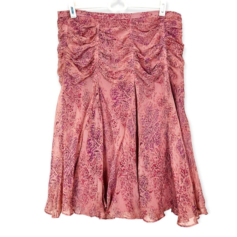 I.C.E. 90s Pink Silk Curtain Ruched Vintage Skirt 12 Petite Ruched Flowy Boho M